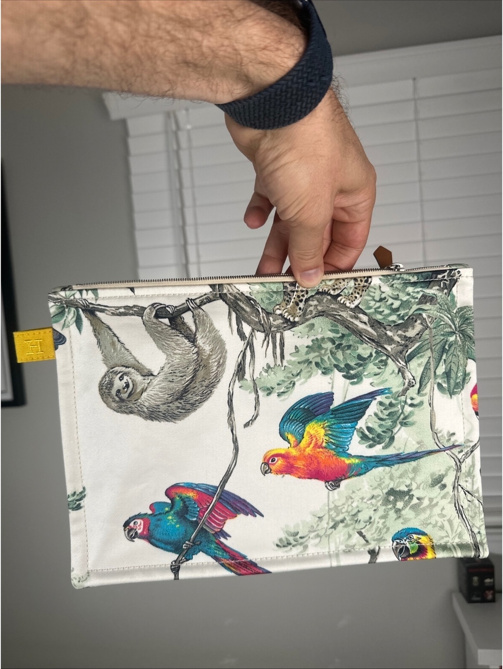Hermes Paris Cotton Zip Pouch Tropical Jungle Print Sloth